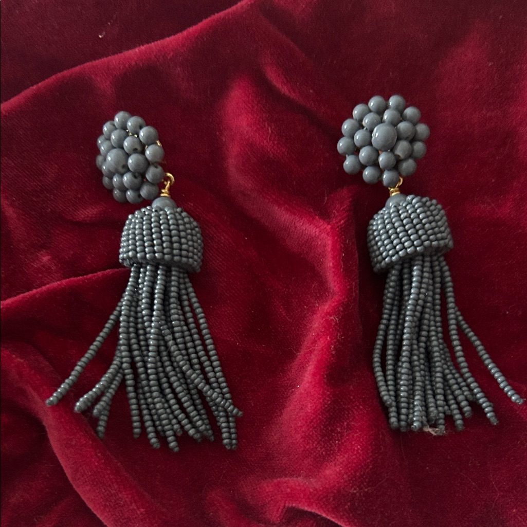 Lisi Lerch Elegant Gray Beaded Tassel Earrings